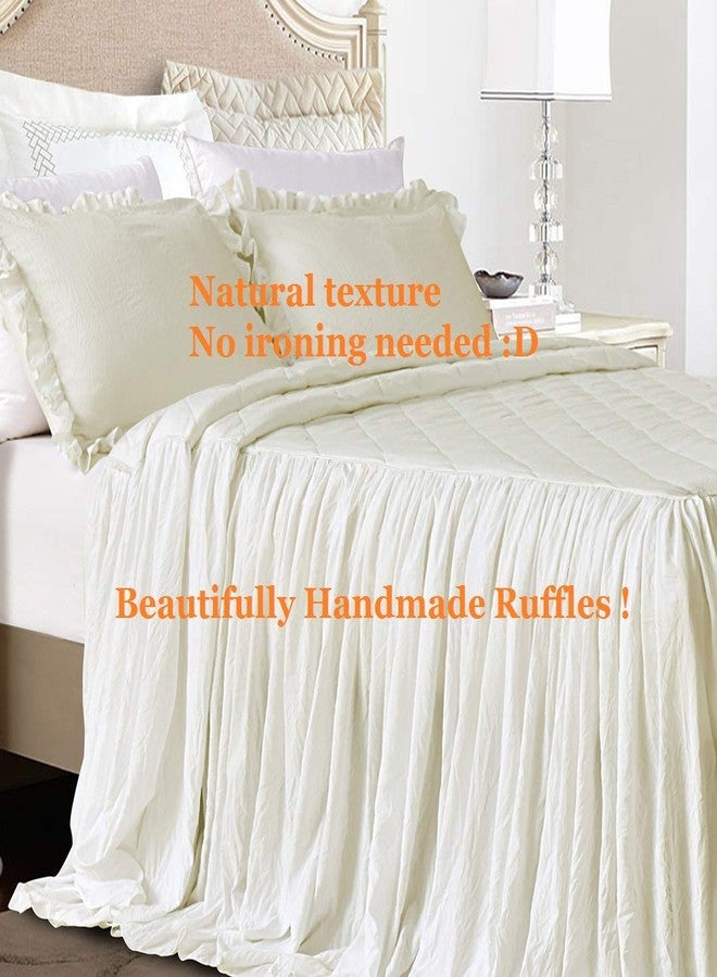 QSH Queen's House Ruffle Skirt Bedspread Ivory Elegant Shabby Farmhouse Bedding Ruffled Bed Spreads Queen Size Lightweight 3 Piece - Image 4
